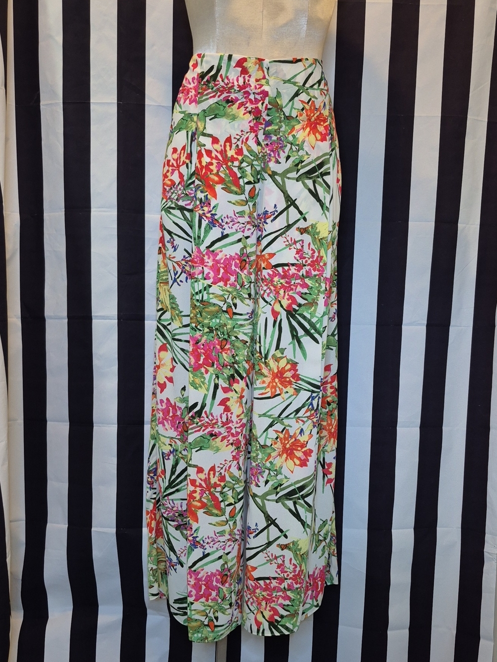 Floral Wide-Leg Palazzo Pants With Leg Splits - White Floral